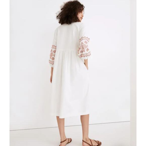 Madewell Embroidered Sleeve Popover Midi Dress, Bohemian Peasant Flour Sack sz M - Picture 4 of 11